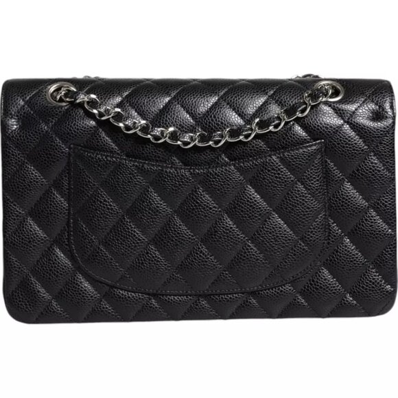 Chanel Black Caviar Medium Classic Double Flap Shoulder Quilted Silver Bag - Picture 4 of 8